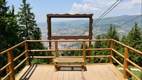 Benches and frame for taking photographs installed on Trebević